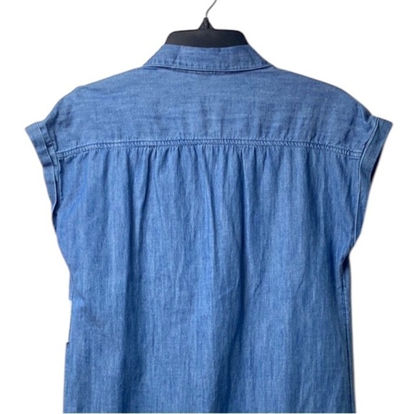 Old Navy Chambray Cuffed Cap-Sleeve Shirt Dress Medium Wash Blue Sz Small Petite - Picture 9 of 14